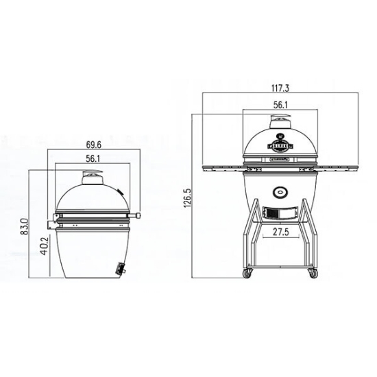 Imagine Gratar Kamado 49 cm LARGE cu baza si laterale incluse, Yakiniku