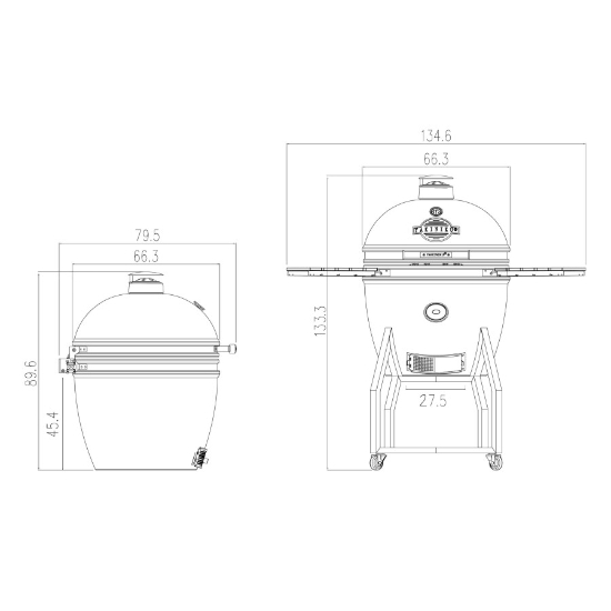 Imagine Gratar Kamado 56 cm XLARGE cu baza, laterale incluse si PRO set, Yakiniku