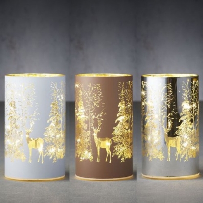 Imagine Decorațiune cilindrică luminoasă cu 15 Led-uri, Cerb și Arbori, 9x15cm- modele diverse