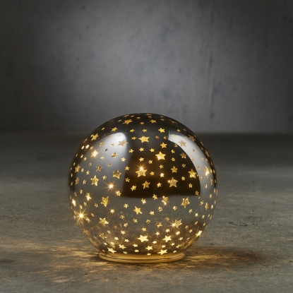 Imagine Sfera decorativa cu stelute, 20 leduri, 15x14cm, sticla argintie, Luca Lighting