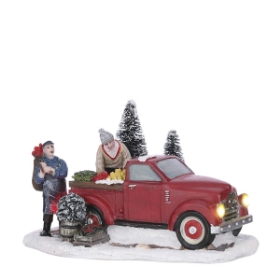 Imagine Decoratiune de iarnă Luville Camion vintage cu flori și plante, 11x16x9.5cm