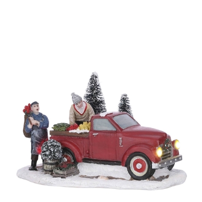 Imagine Decoratiune de iarnă Luville Camion vintage cu flori și plante, 11x16x9.5cm