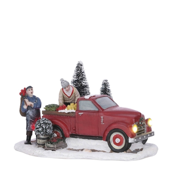 Imagine Decoratiune de iarnă Luville Camion vintage cu flori și plante, 11x16x9.5cm