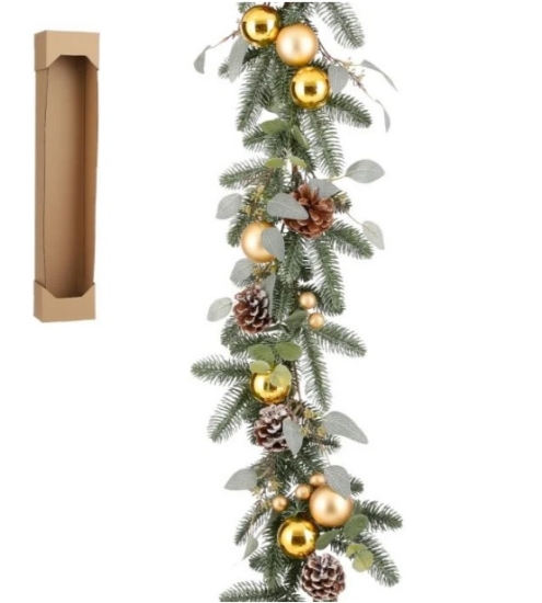 Imagine Ghirlanda cu globuri aurii si conuri, Minesota, 180cm, House of Seasons