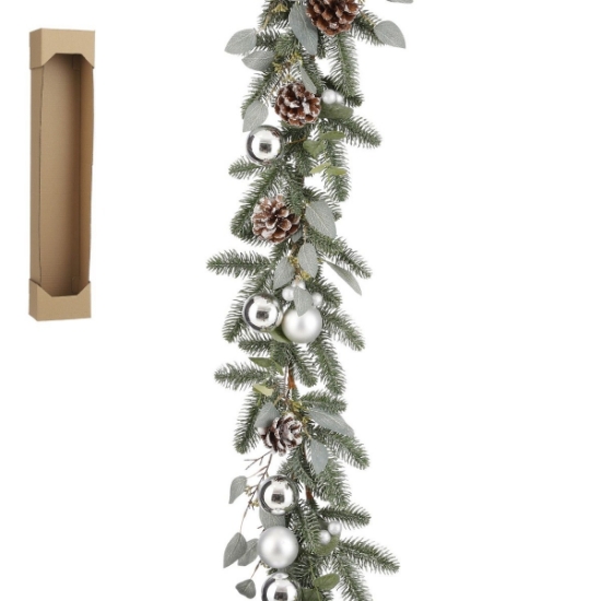 Imagine Ghirlanda cu globuri si conuri argintii, Montreal, 180cm, House of Seasons