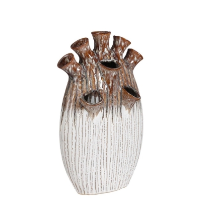 Imagine Vaza sculptata, ceramica, maro-alb, 25x15,5x42cm