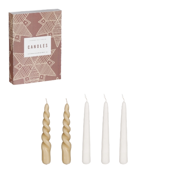 Imagine Set 5 lumanari crem, brown, 2.2x25cm, Mica Decorations