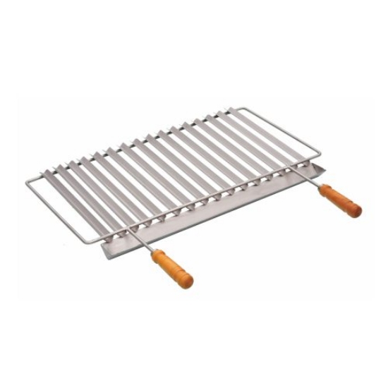 Imagine Grill pentru gratar, otel inoxidabil, manere din lemn, 76.5x44 cm, Movelar