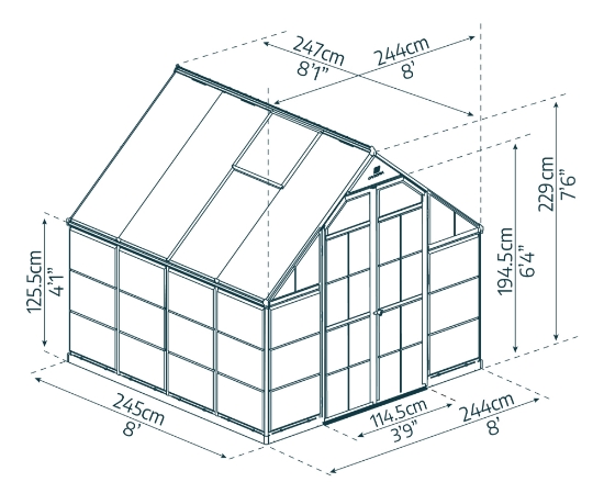 Imagine Seră Canopia Balance 2,44x2,44 m Policarbonat - Structură Verde & Panouri Hibrid