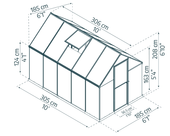 Imagine Seră din policarbonat Canopia Mythos  1.85 X 3.06 m  - Structură gri și panouri Twinwall