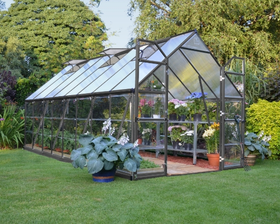 Imagine Seră Canopia Balance 8x16m policarbonat - Structură gri & Panouri hibride