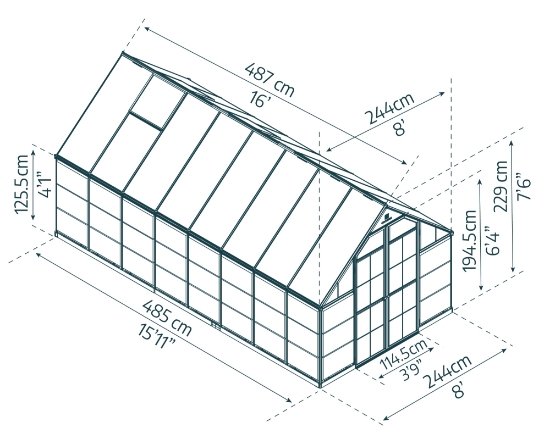Imagine Seră Canopia Balance 2.44 X 4.87 m policarbonat - Structură gri & Panouri hibride