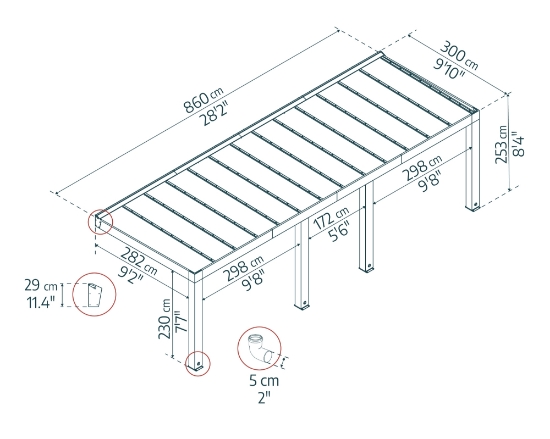 Imagine CANOPIA | Pergola terasă Helsinki 8.6m Hardtop din lemn de cedru