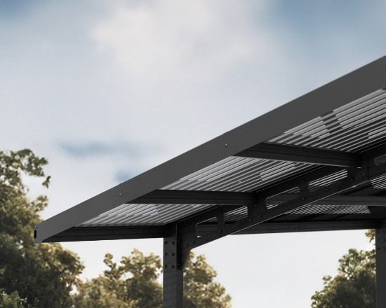 Imagine CANOPIA Sydney 6x6m Carport auto Dublu Cu Aripi - Cadru din Aluminiu Negru, Panouri de Acoperiș din Policabronat Gri Solar