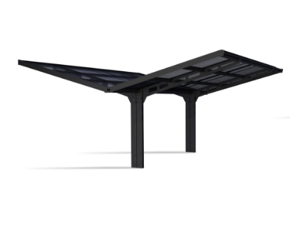 Imagine CANOPIA Sydney 6x6m Carport auto Dublu Cu Aripi - Cadru din Aluminiu Negru, Panouri de Acoperiș din Policabronat Gri Solar