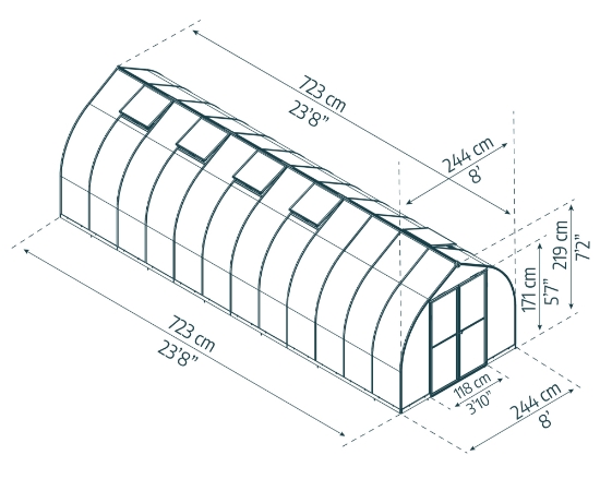 Imagine Canopia - Bella seră policarbonat argintie cu structură și panouri Twin Wall 8 x 24m