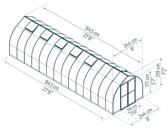 Imagine Canopia - Bella 8 x 28 Seră din policarbonat structură argintie și panouri cu perete dublu