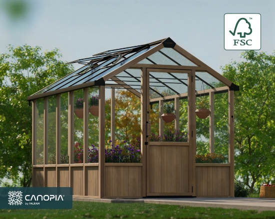 Imagine Canopia Natura 2,4x3,6 m Seră din lemn de cedru / policarbonat - Structură din lemn de cedru