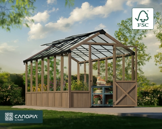 Imagine Sera din lemn de cedru natur și panouri din policarbonat, 2.5x5m, Natura Cedar, Palram - Canopia