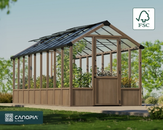 Imagine Canopia Natura Seră din lemn de cedru 8x22m / policarbonat - Structură din lemn de cedru & panouri de acoperiș Twinwall & panouri de pereți transparenți