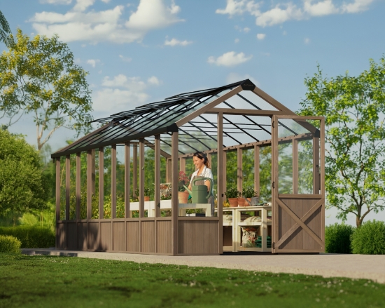 Imagine Sera din lemn de cedru natur și panouri din policarbonat, 2.5x6.4m, Natura Cedar, Palram - Canopia