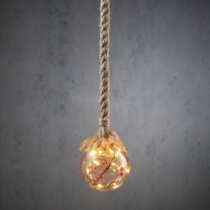 Imagine Sferă luminoasă cu frânghie, 15 led-uri, decor festiv rustic, 10x90cm Luca Lighting