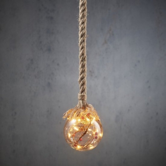 Imagine Sferă luminoasă cu frânghie, 15 led-uri, decor festiv rustic, 10x90cm Luca Lighting