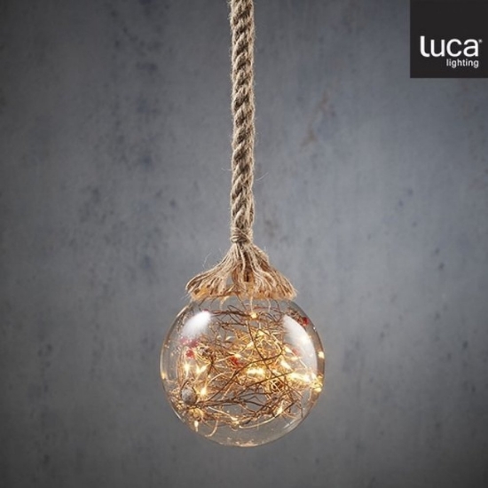 Imagine Sferă luminoasă cu frânghie, 15 led-uri, decor festiv rustic, 10x90cm Luca Lighting