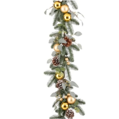 Imagine Ghirlanda cu globuri aurii si conuri, Minesota, 180cm, House of Seasons