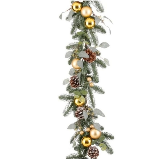 Imagine Ghirlanda cu globuri aurii si conuri, Minesota, 180cm, House of Seasons