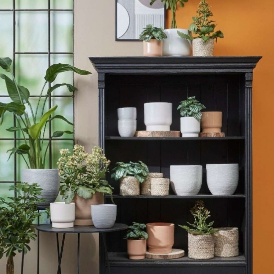 Decor Ghiveci rotund teracota gri-deschis Carrie raft